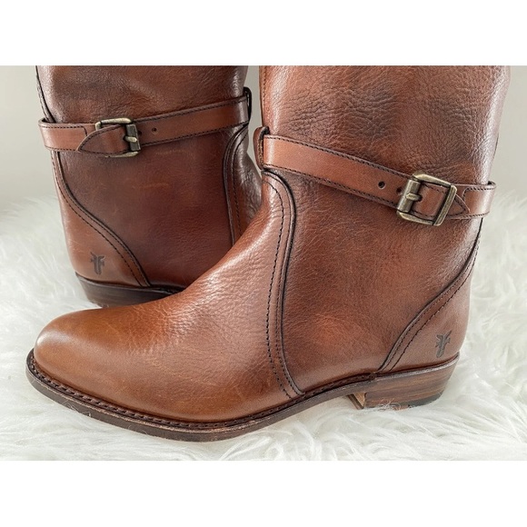 FRYE Dorado Tall Cognac Brown Leather Harness Buckle Riding Knee Boots Shoes 6 - Picture 4 of 16